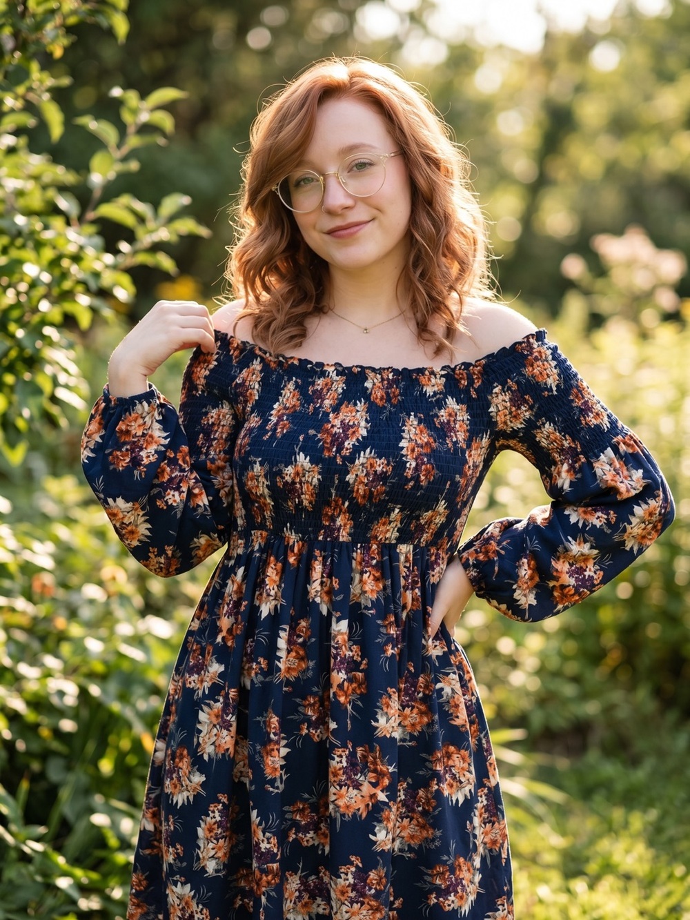 ☀️ Altar’d State • Navy Floral Off-Shoulder Smocked Mini Dress • Women’s Medium
